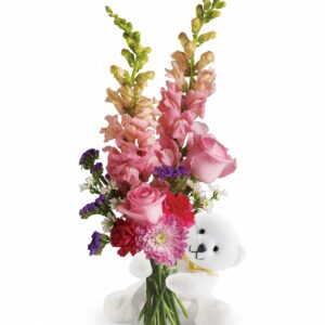 Bear hug with pink roses