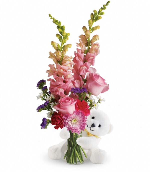 Bear hug with pink roses